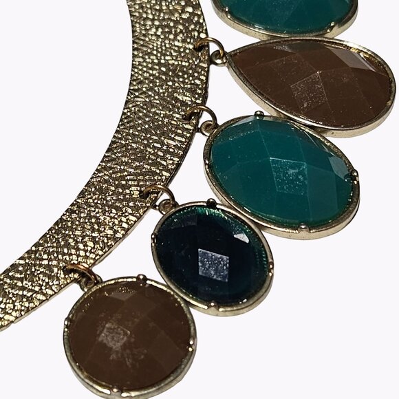 African Inspired Gold Tone Chunky Stone Dangle Bib Statement Necklace Jewelry - Picture 3 of 6